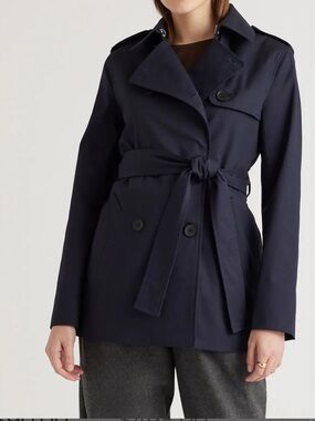 Quince Navy Comfort Stretch Short Trench Coat